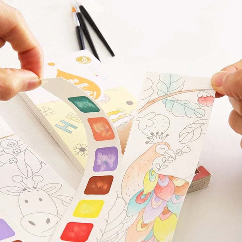 Kids Watercolor Paint Set – Coloring Book & Brush Included