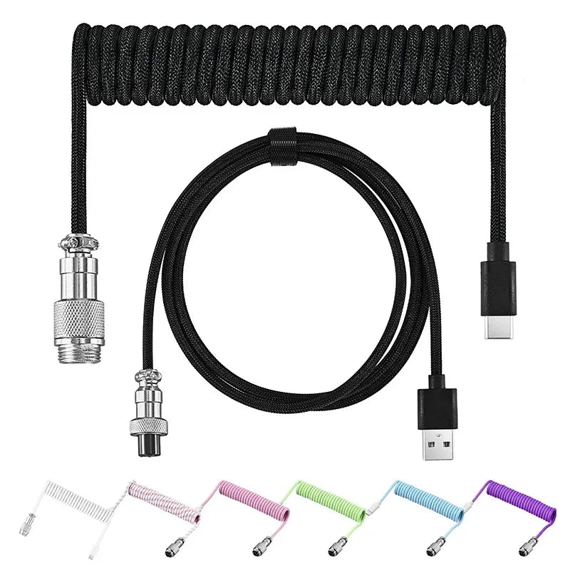 GX12 Aviation Connector USB-C Mechanical Keyboard Cable Spring Wire