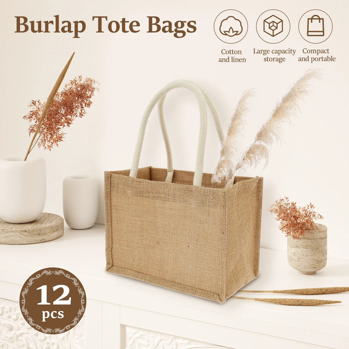 Mini Burlap Tote Bags 12-Pack – Reusable Jute Gift Bags