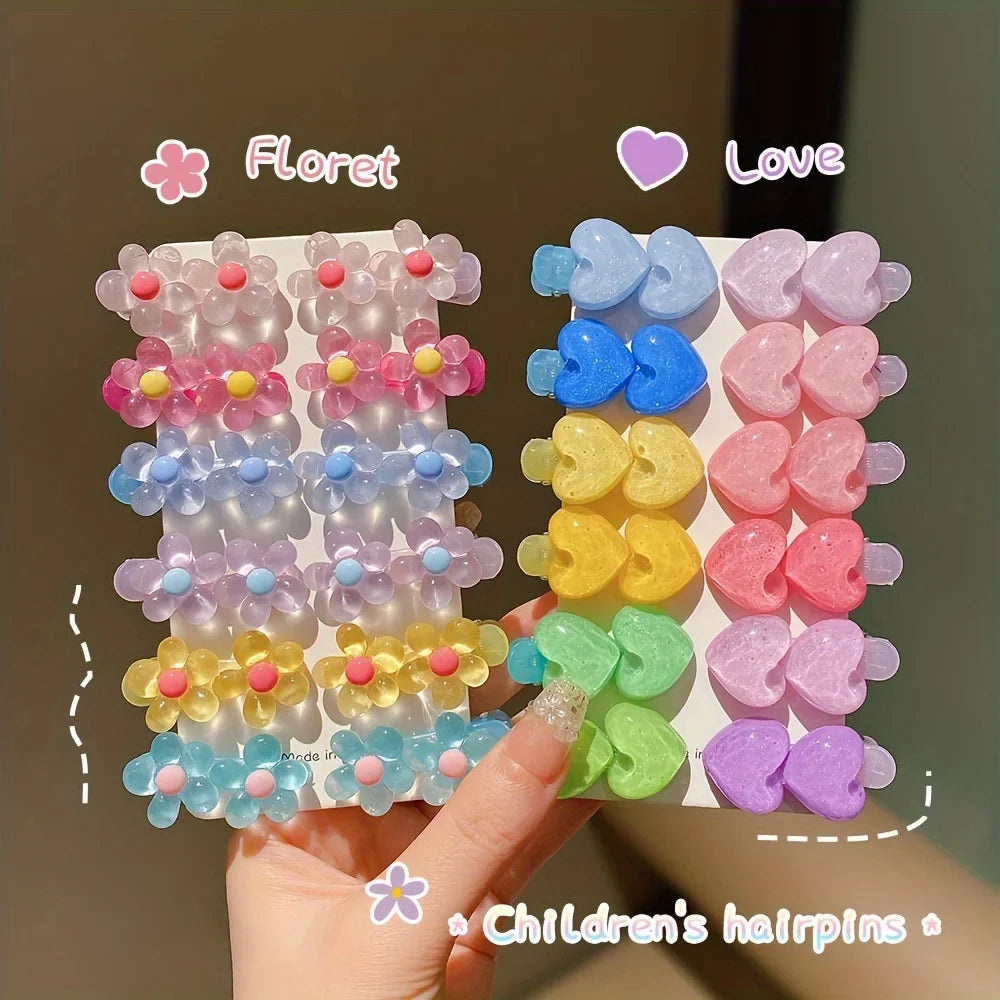 12pcs Girls Rainbow Hair Clips – Flower Star Heart Hairpins