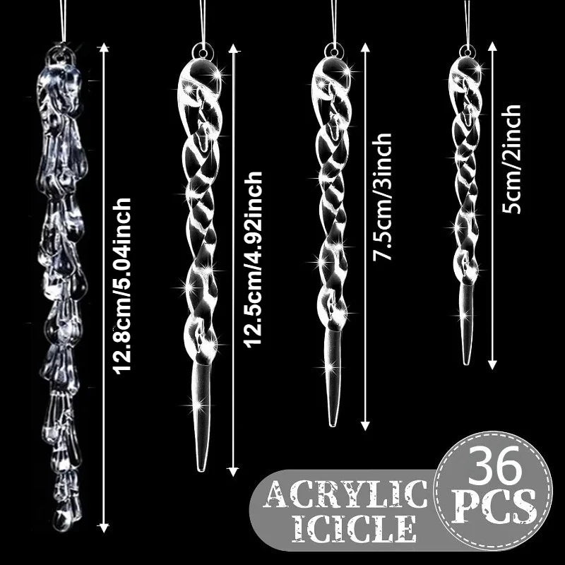 36Pcs Clear Acrylic Twisted Icicle Christmas Ornaments – 4 Sizes