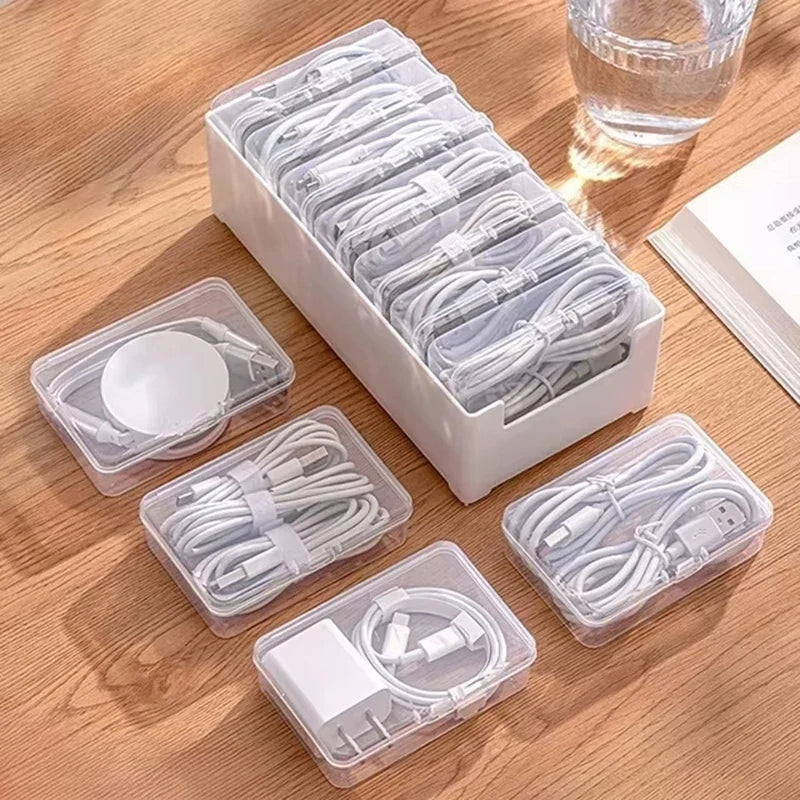 Transparent Plastic Cable Storage Box | Divided Grid