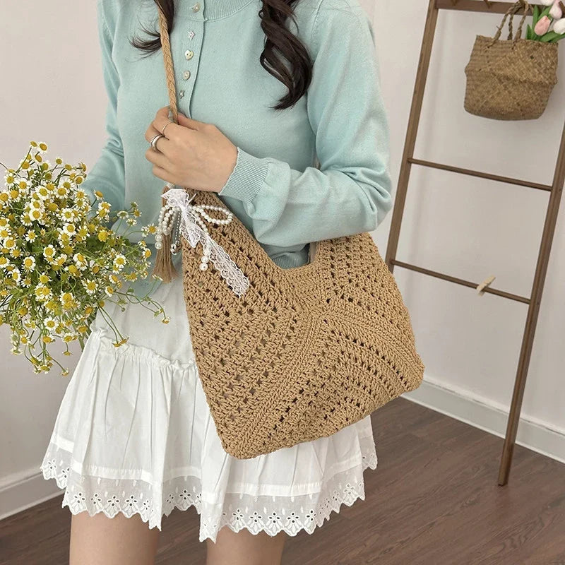 Cotton Crochet Tote Bag – Women's Woven Beach & Travel Bag