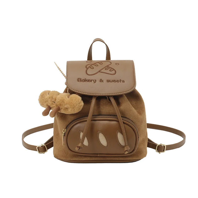 Korean Cartoon Embroidered Suede Small Backpack for Women