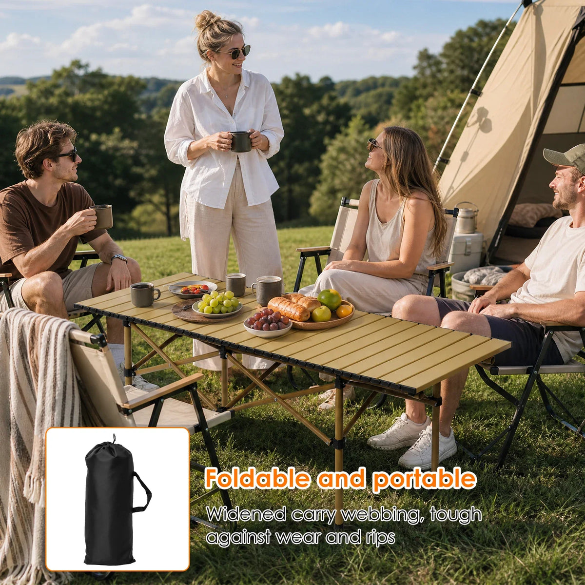 Portable Egg Roll Folding Camping Table | Carbon Steel Frame