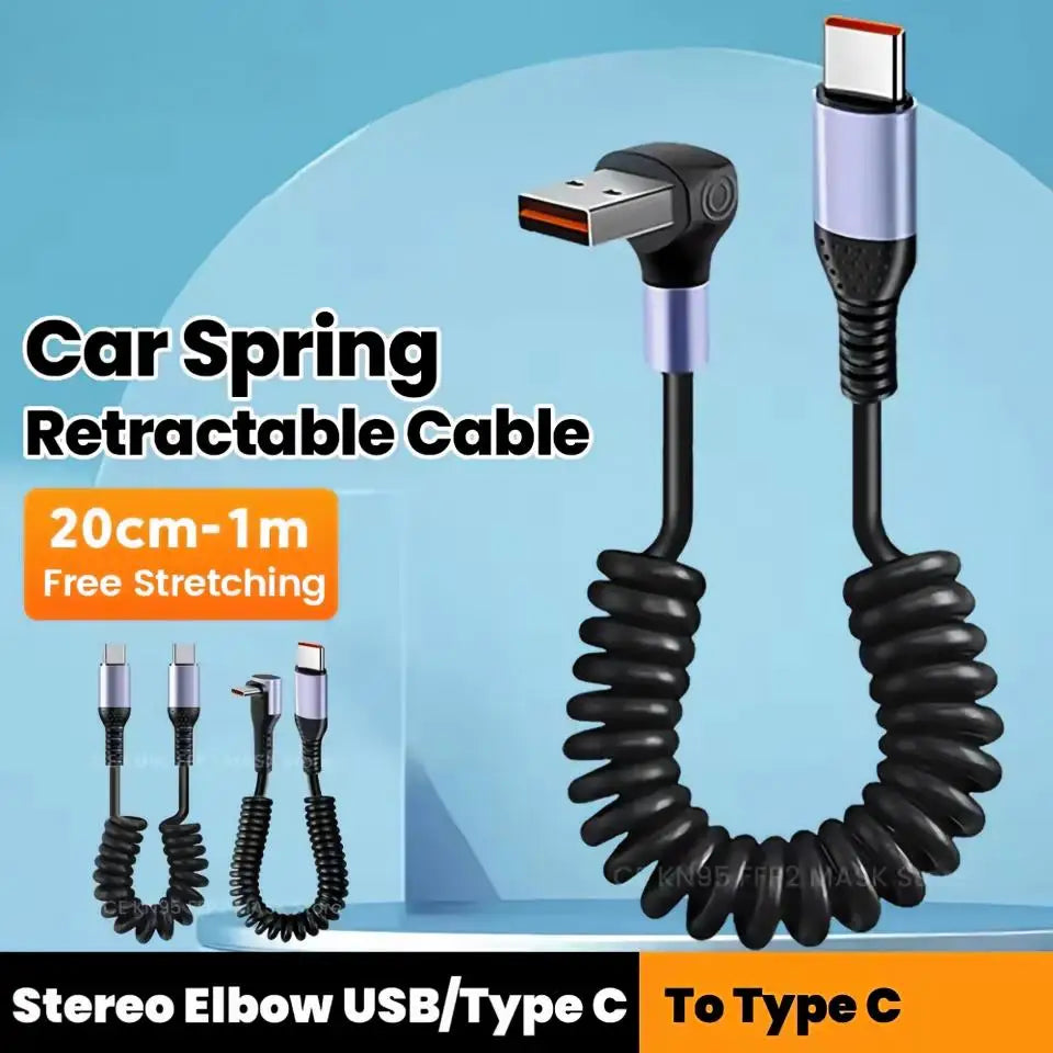 66W USB-C Spring Coil Fast Charging Cable – Type-C, 6A