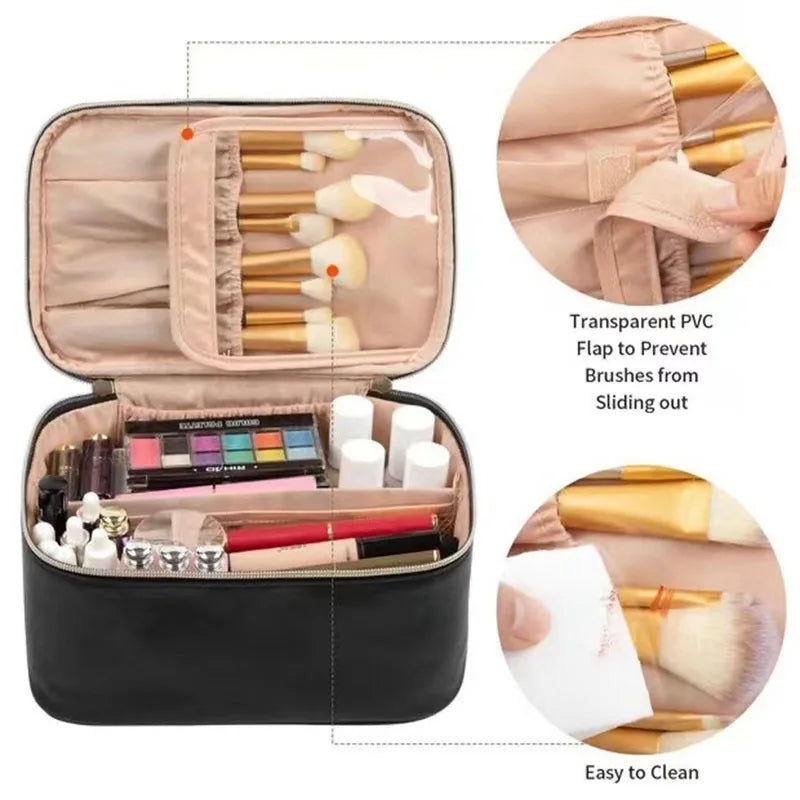 PU Leather Makeup Brush Bag – Large Cosmetic Organizer