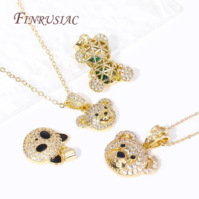 18K Gold Plated Pave Zircon Bear Charm | DIY Jewelry Pendant