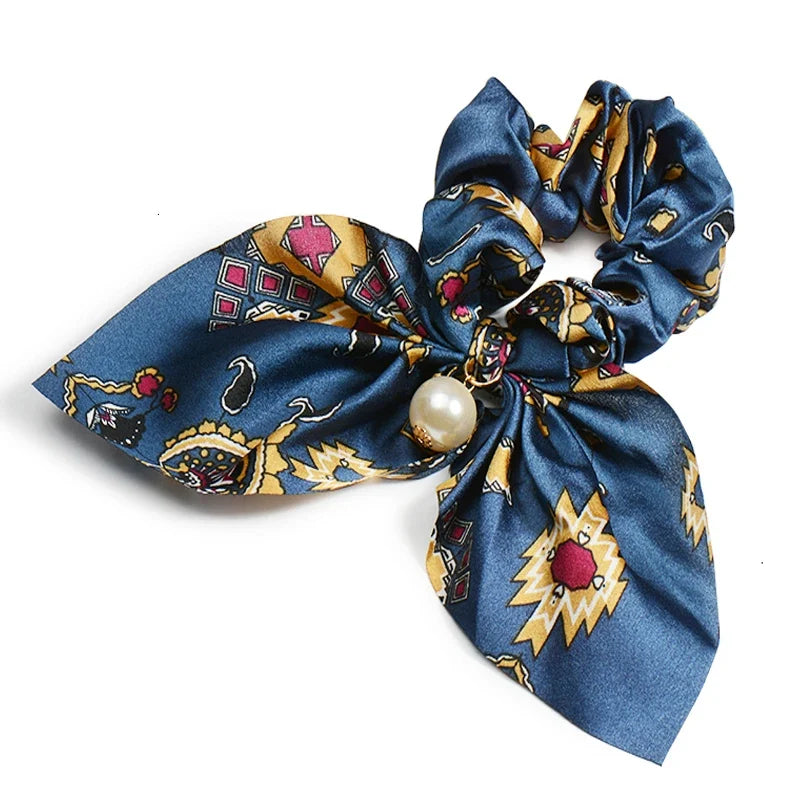 Chiffon Pearl Bow Hair Scrunchies – Women's Ponytail Holder