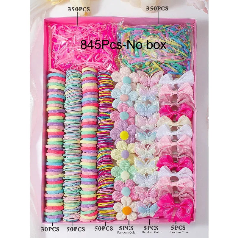 Kids Bow & Flower Elastic Hair Bands Set – No-Snag, Colorful