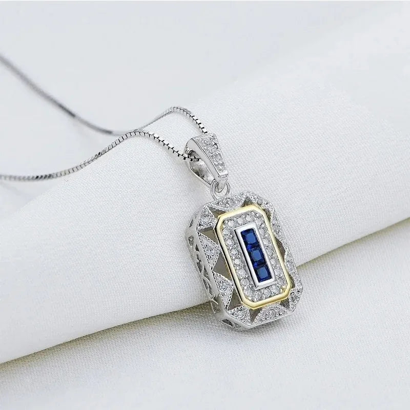 Women's White CZ Pendant Necklace – Silver & Gold-Tone Chain