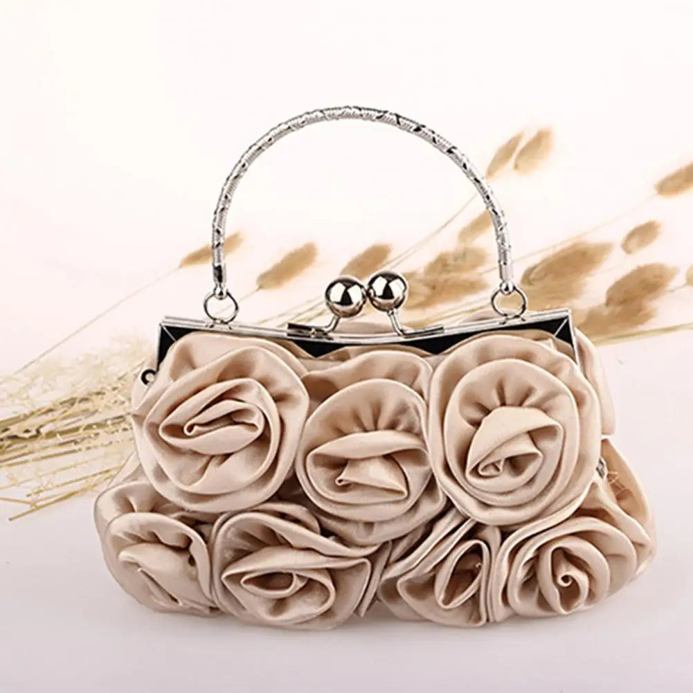 Women's Silk Rose Flower Clutch Bag – Bridal Wedding Purse