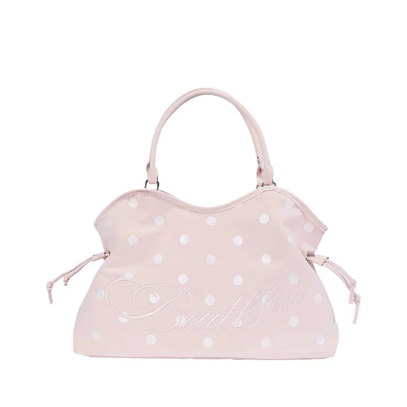 Korean Polka Dot Woven Tote Bag – Large Shoulder Handbag