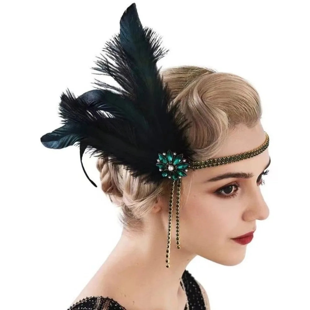 1920s Feather Hairband Rhinestone Headpiece | Gatsby Party
