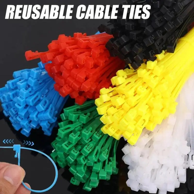100PCS Reusable Nylon Cable Ties – Colored Detachable Zip Ties