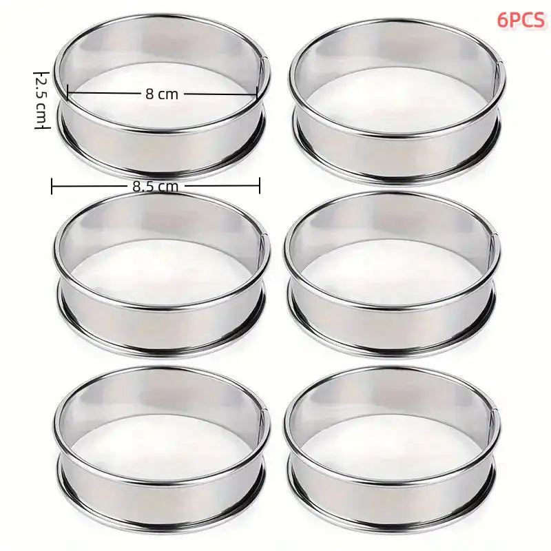 6PCS Stainless Steel Crumpet Baking Rings – Nonstick Mold Set