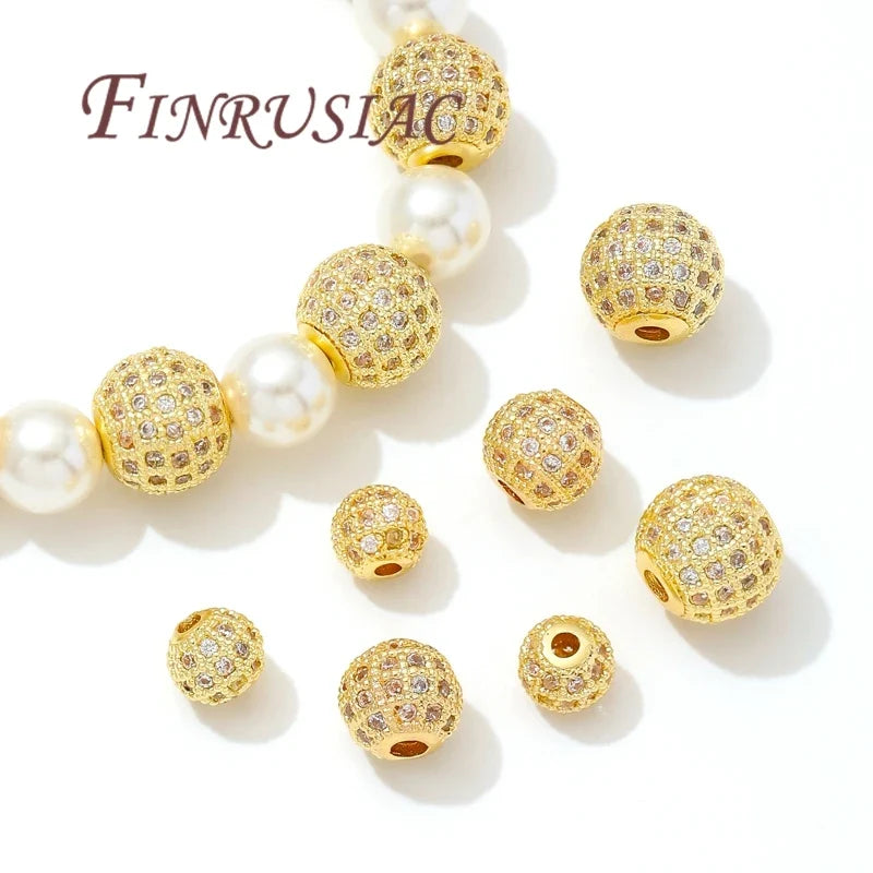 18K Gold Plated Zircon Spacer Beads 6mm 8mm 10mm | DIY Jewelry