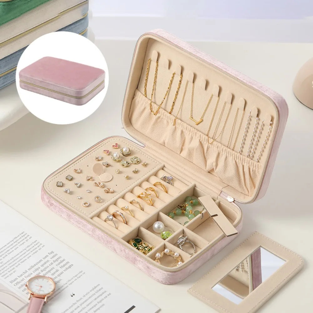 Velvet Jewelry Box with Zipper & Removable Dividers