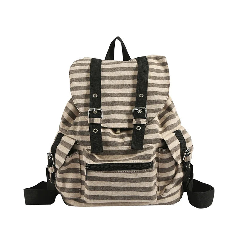 Korean Retro Plaid Canvas Backpack – Stylish & Large Capacity