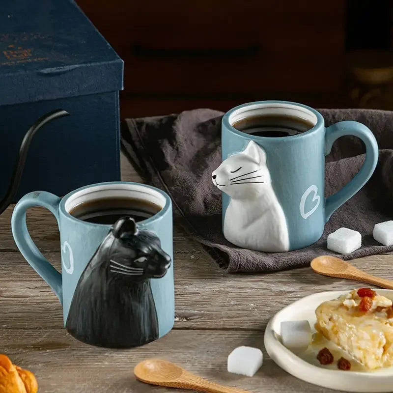 Kiss Cat Ceramic Couple Mugs | Anniversary & Valentine Gift