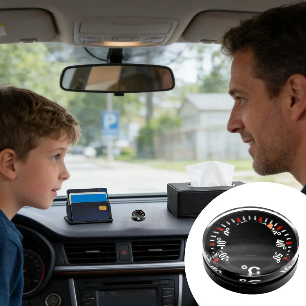 Mini Circular Car Thermometer – Waterproof, No Battery Needed