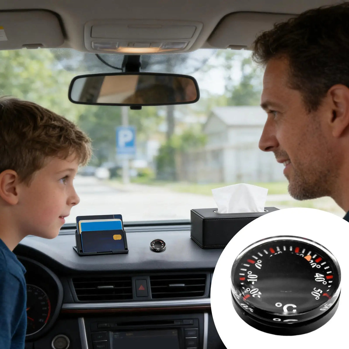 Mini Circular Car Thermometer – Waterproof, No Battery Needed