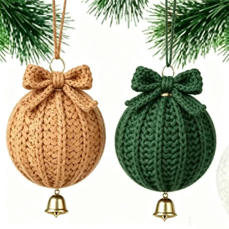 Hand Crochet Christmas Ball Ornaments with Bells – 10 Pcs