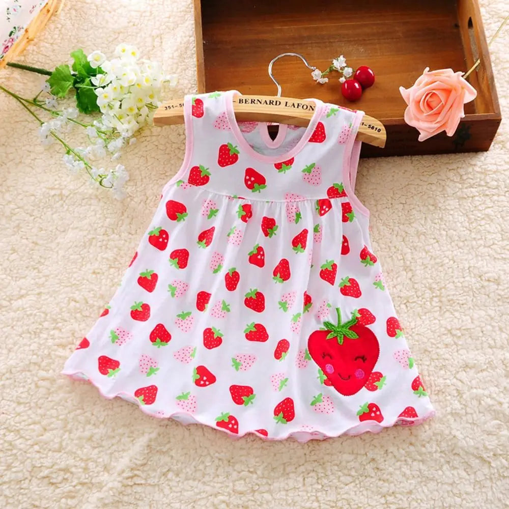 Pure Cotton Baby Girl Dress – Cartoon Print Summer Princess