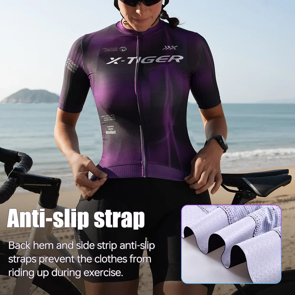 X-TIGER Women's Short Sleeve Cycling Jersey | Full Zip MTB Top