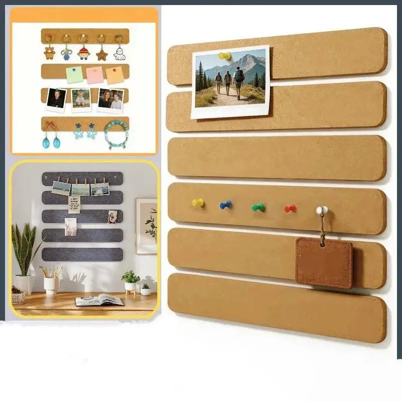 Self-Adhesive Cork Board Strip No-Drill Wall Organizer 33×5cm
