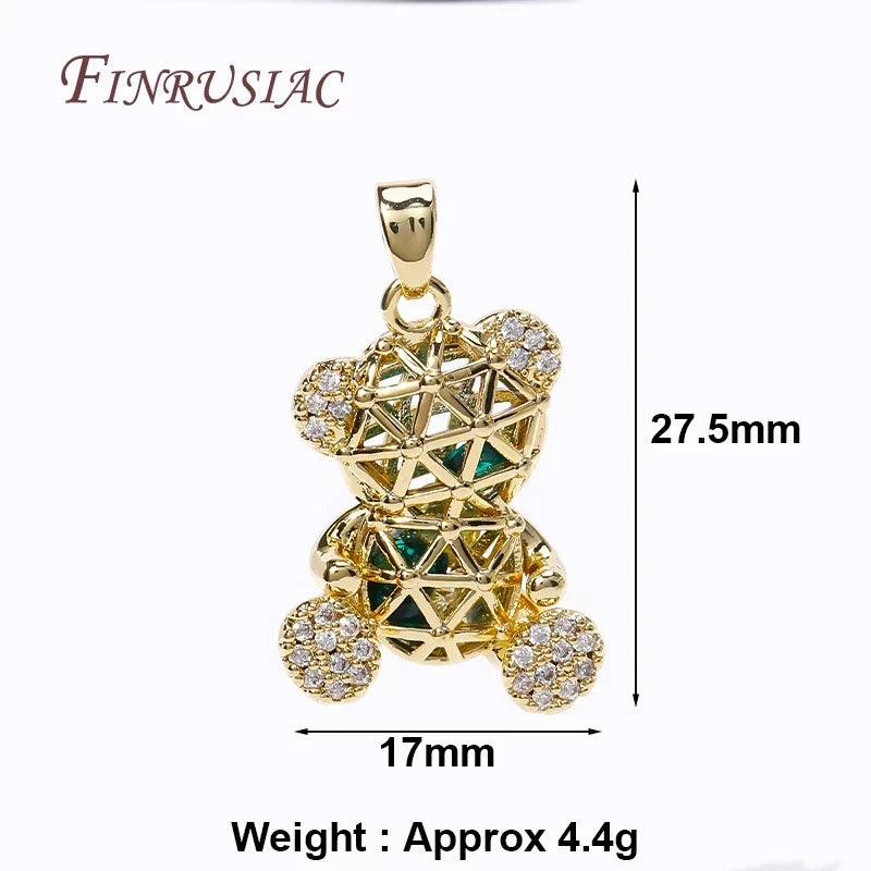 18K Gold Plated Pave Zircon Bear Charm | DIY Jewelry Pendant
