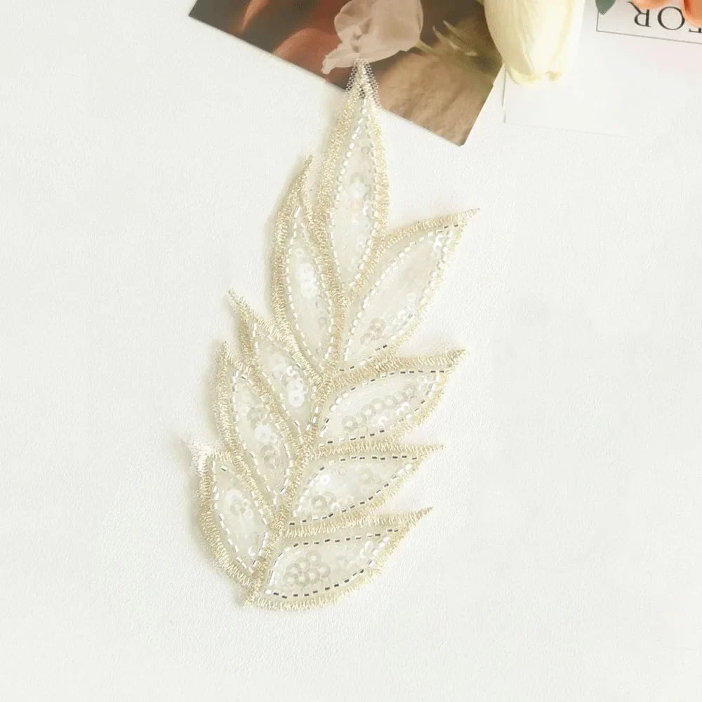 3D Sequin Beaded Lace Patches – Bridal Flower & Leaves Design
