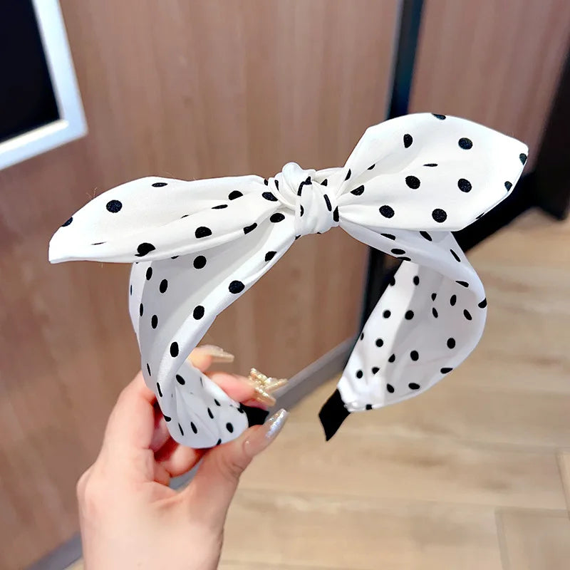Girls' Wide Bow Headband – Polka Dot Korean Style Hair Band