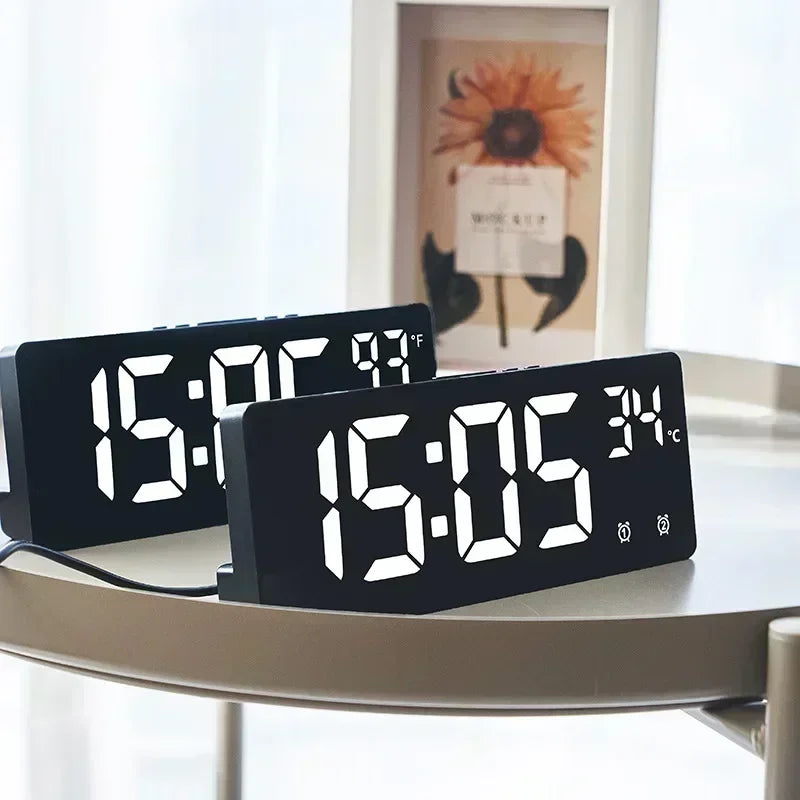 Voice Control LED Digital Alarm Clock – Dual Alarm & Temp