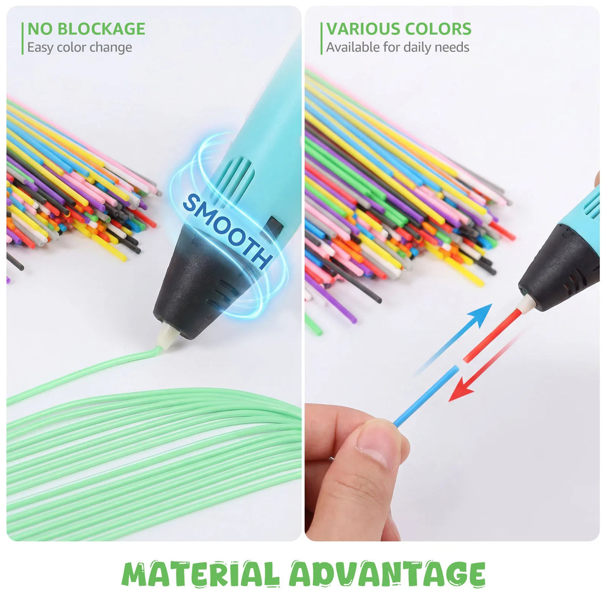 PCL 3D Pen Filament Refills 260/560Pcs – Low Temp, 10/20 Colors