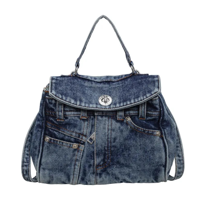 Korean Retro Denim Canvas Shoulder Bag Tote & Backpack