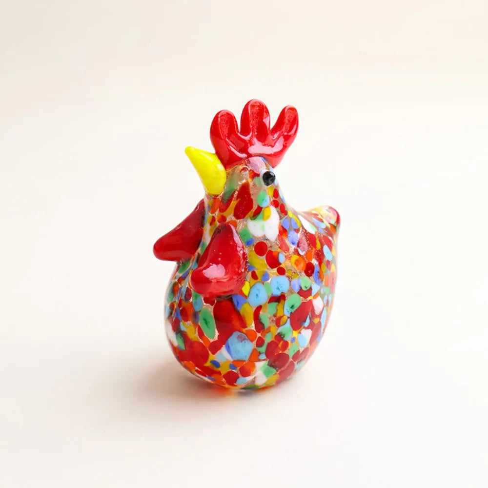 Hand Blown Glass Chicken Figurine – Colorful Miniature Decor