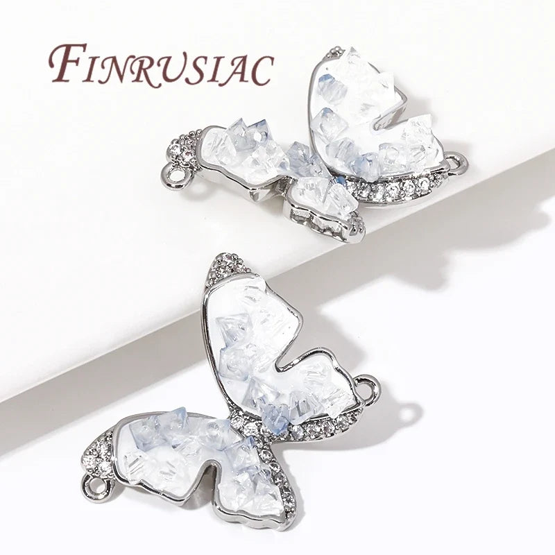 Rhodium Butterfly Zircon Charm Pendant – DIY Jewelry Connector