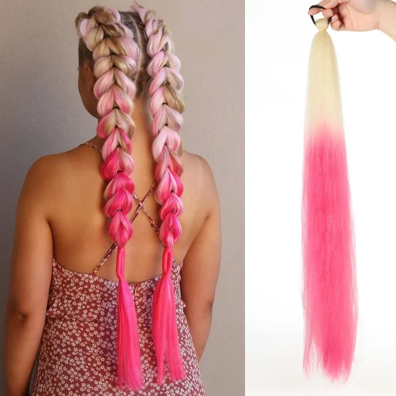 26" Synthetic Ponytail Extension Ombre Pink Purple Blue | Kanekalon