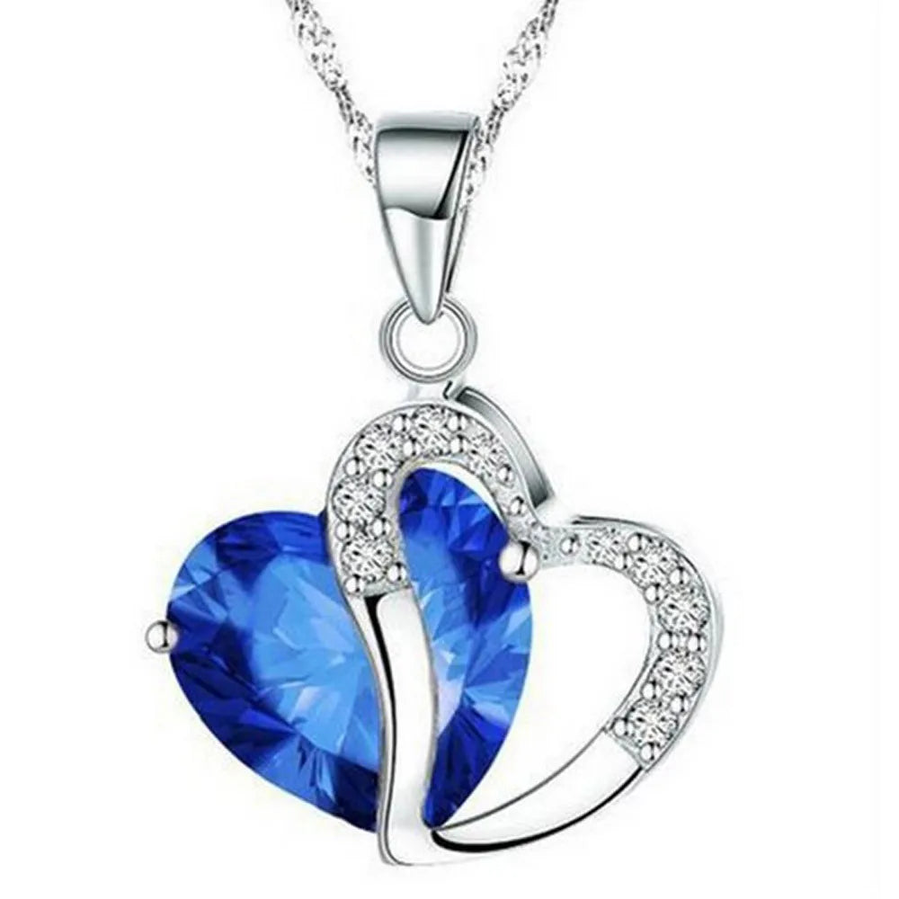 Women's Heart Crystal Rhinestone Silver Pendant Necklace