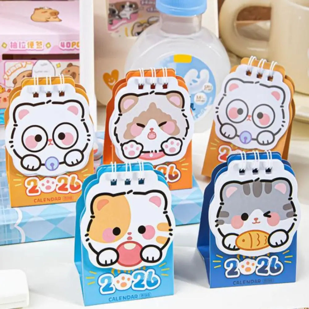 Cute Mini 2026 Desk Calendar – Cartoon Cat Planner Ornament