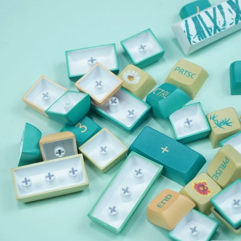 128-Key PBT XDA Keycap Set – Bamboo Green Mechanical Keyboard