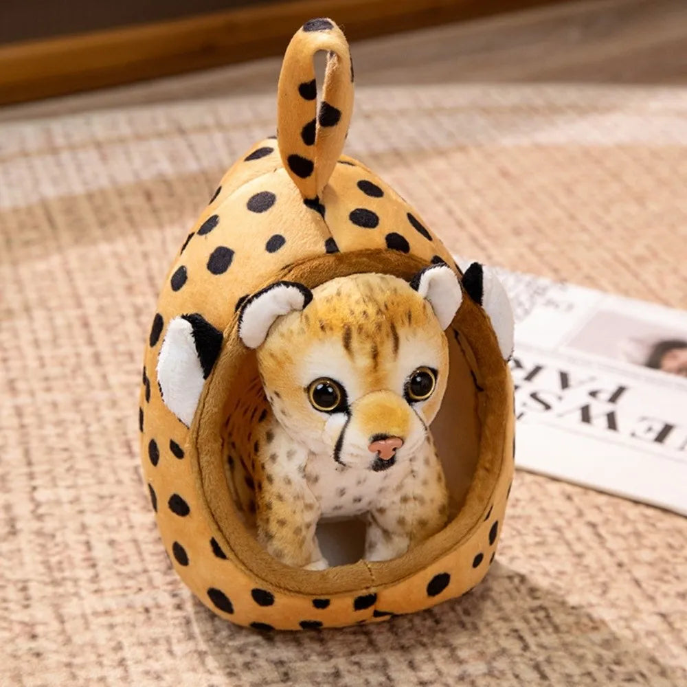 Soft Animal Plush Toy with Nest – Lion Tiger Leopard Doll Gift