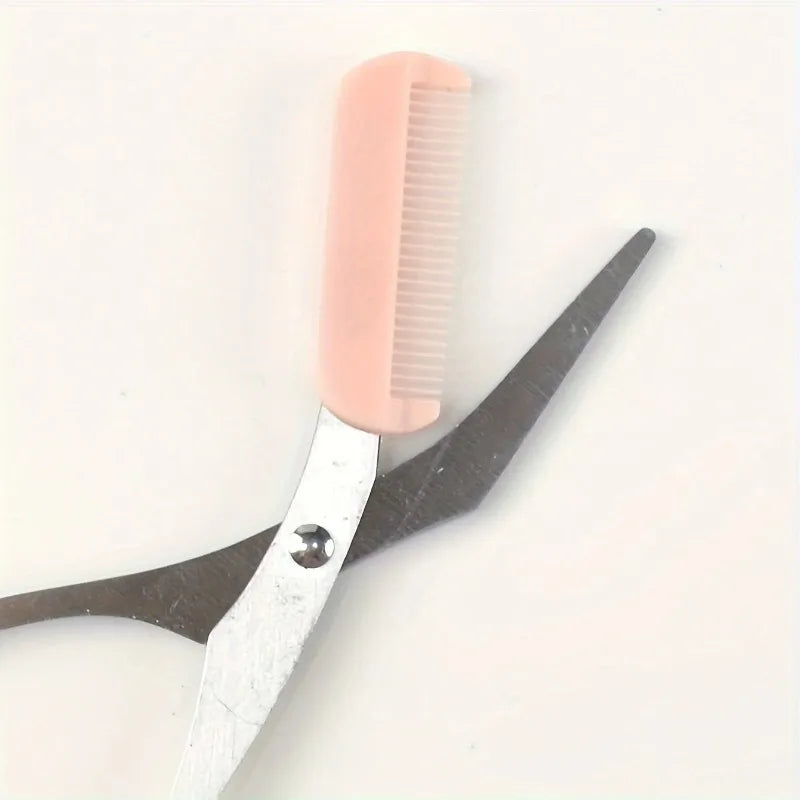 Pink Eyebrow Scissors with Built-In Comb – Stainless Steel