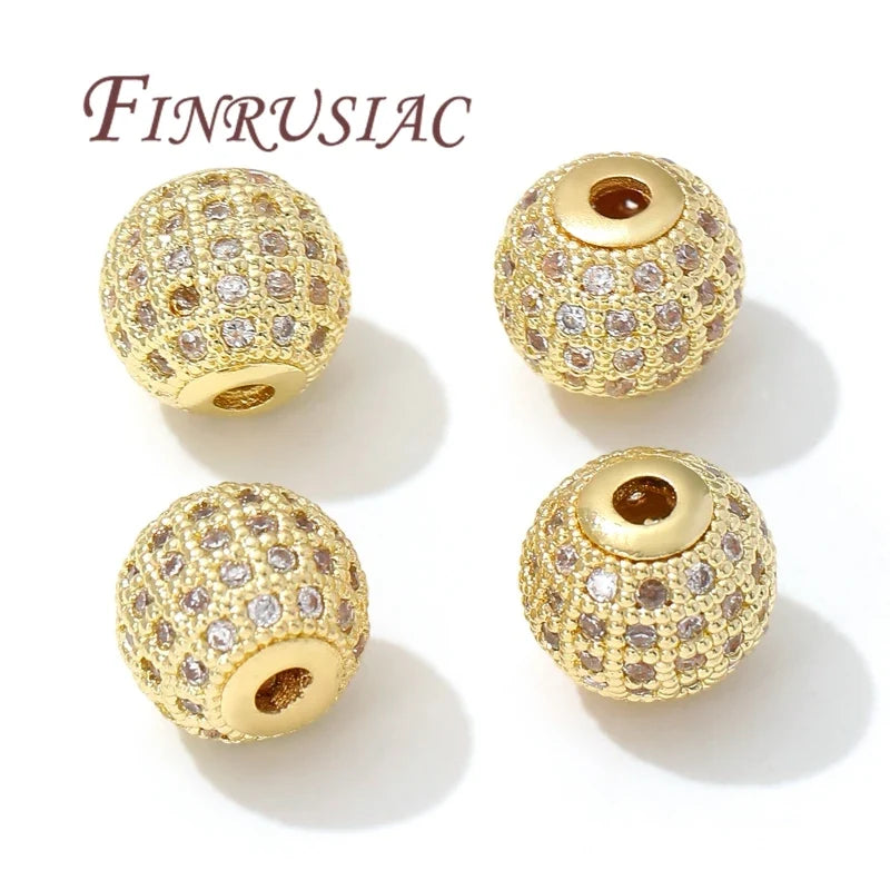 18K Gold Plated Zircon Spacer Beads 6mm 8mm 10mm | DIY Jewelry