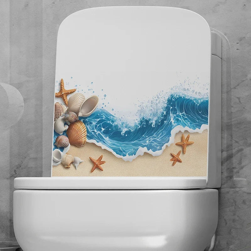 Ocean Shell Toilet Seat Waterproof Sticker – Coastal Décor
