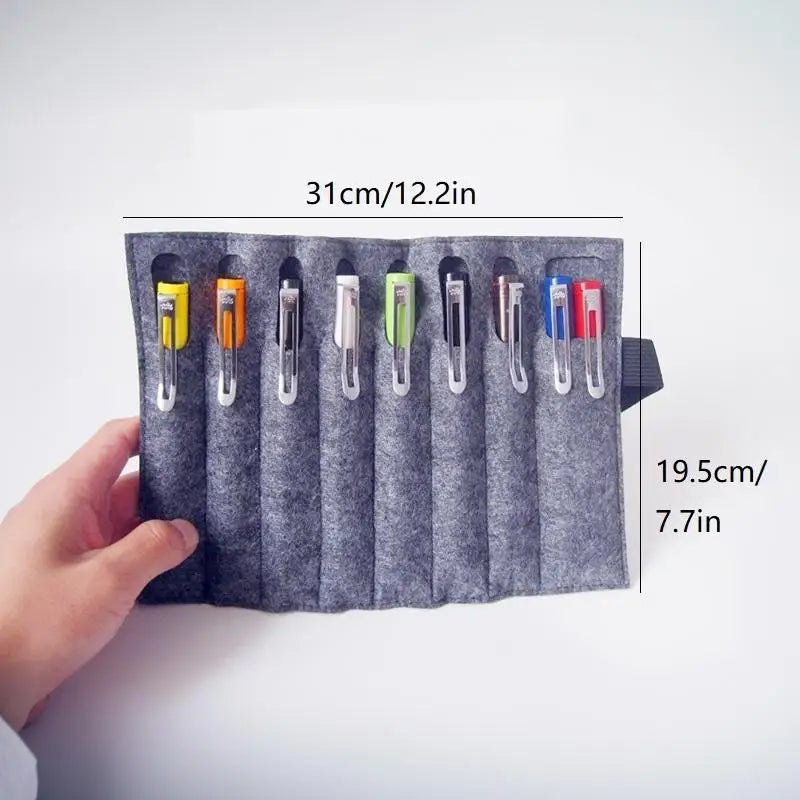 Felt Roll-Up Pen Case – 12-Slot Portable Pen Organizer