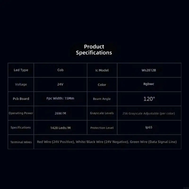 RGBWC COB LED Strip WS2812B 1M/5M | IP65 Waterproof 24V
