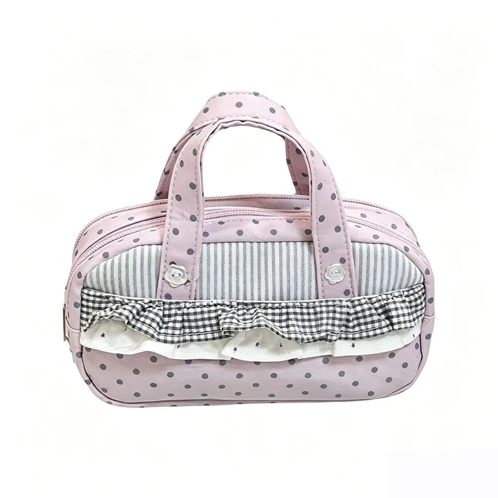 Pink Polka Dot Plaid Pencil Case – Large Capacity Itabag Pouch
