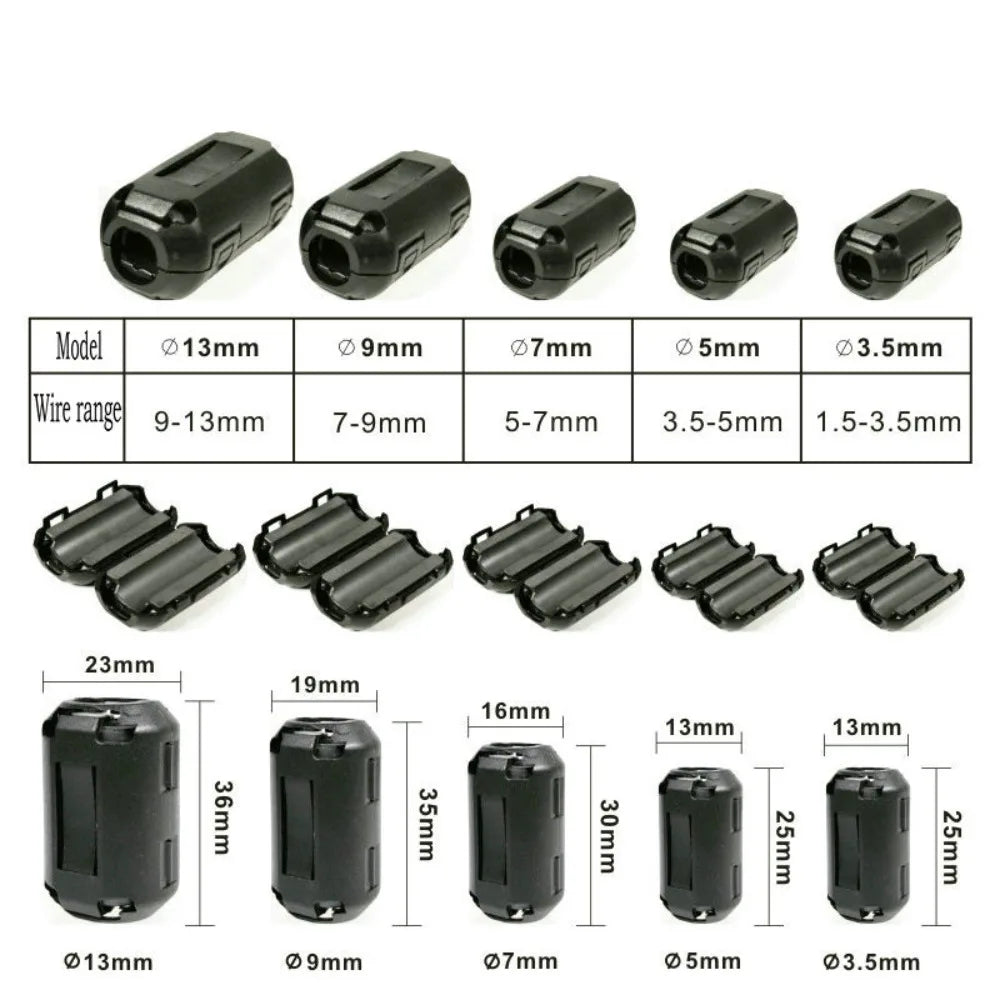 Snap-On Ferrite Bead Clamp EMI Filter Clip 3.5–13mm Cable